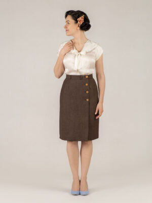 Brązowa wełniana spódnica ołówkowa