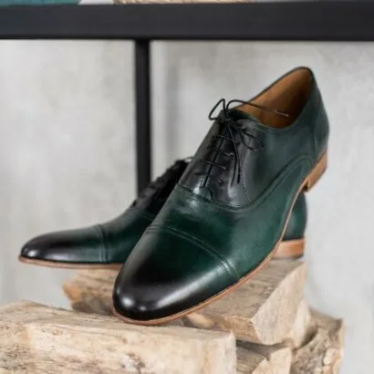 All Leather Cap Toe Dark Green Oxfords | Lindy hop dance shoes