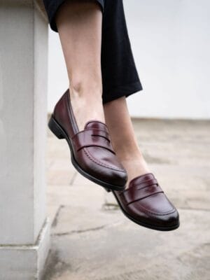 Women's Moka Loafers dance shoes in burgundy leather